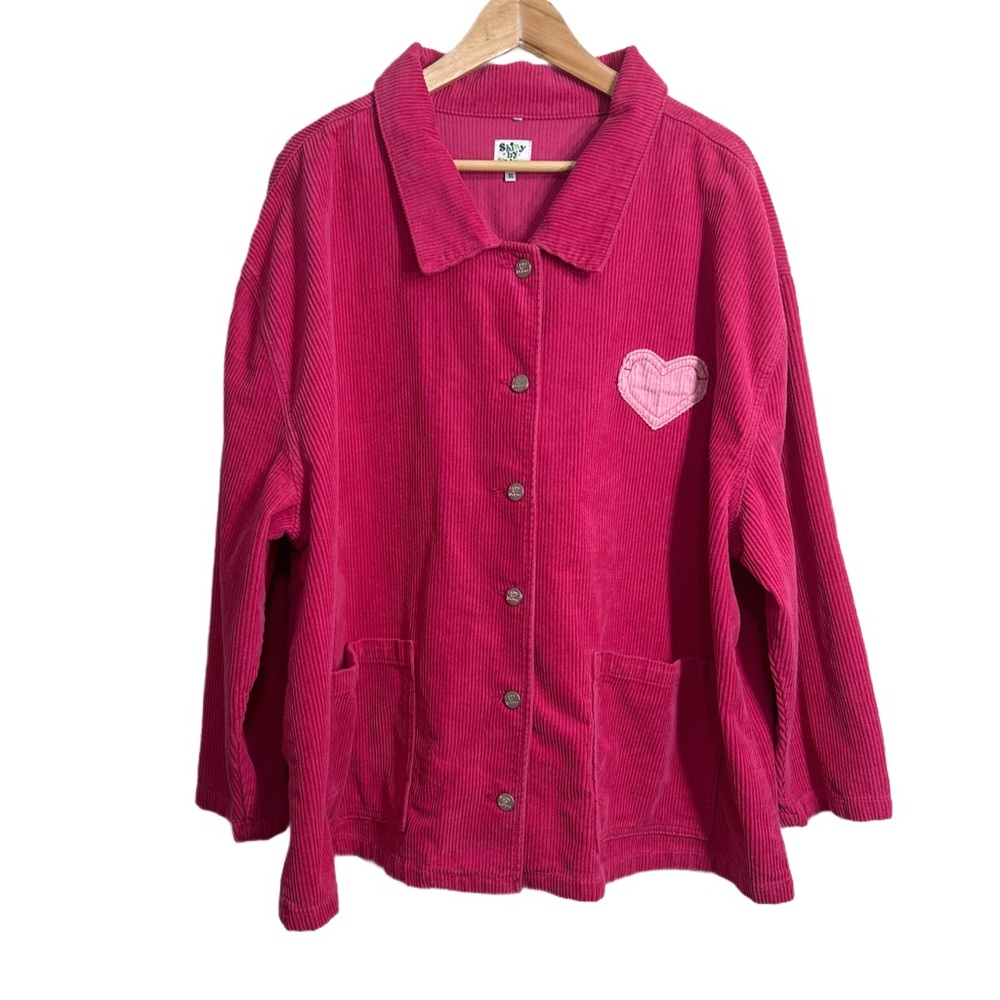 Shiny by Nature Pink Corduroy Button-Up Jacket with Hearts - Picture 8 of 10